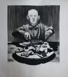 'cow eating' (charcoal on paper 120cm x 110 cm )