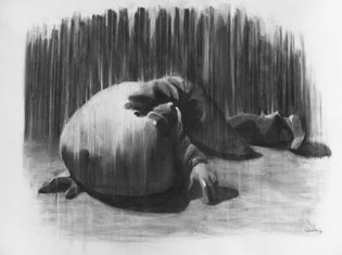 'the lying' charcoal on paper 150cm x  110cm)
